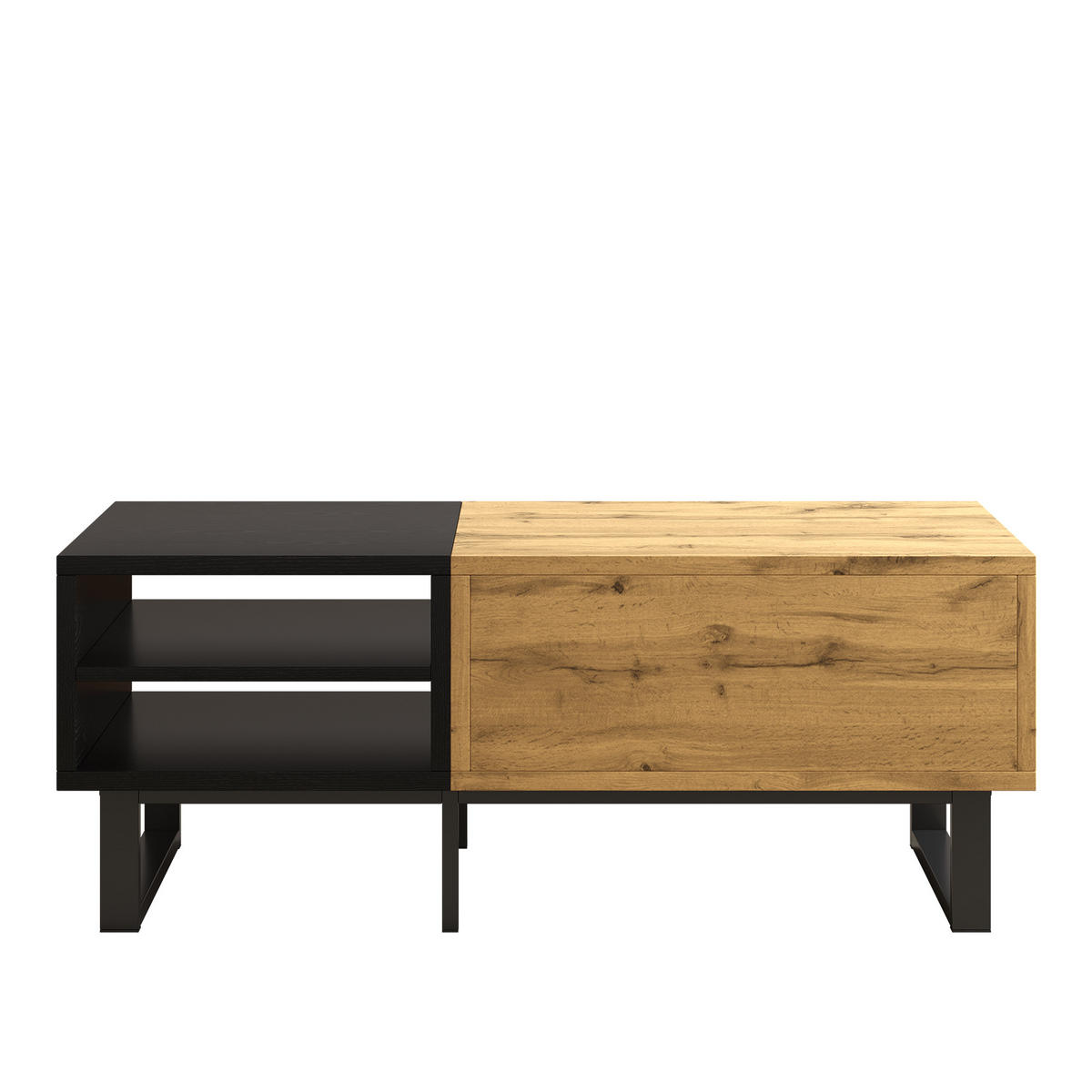 COUCHTISCH mit Farbblockstruktur Fächern und Schubladen Metallbeine 100/50/40 cm - Schwarz/Naturfarben, Holzwerkstoff/Metall (100/50/40cm) - EVRYAE