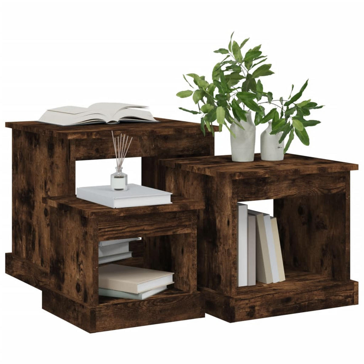 COUCHTISCHE 3 Stk. Räuchereiche Holzwerkstoff - Braun, Holzwerkstoff (48/45/45cm) - furnicato
