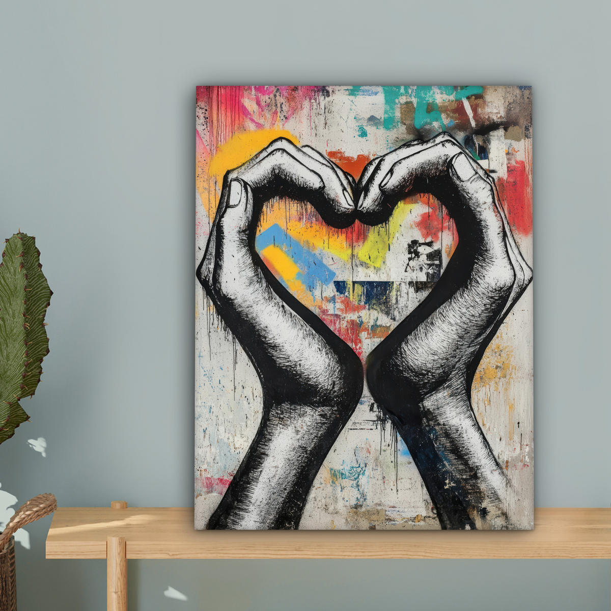 LEINWANDBILD - Hände - Herz - Straßenkunst - Graffiti - 30x40 - Bilder - Multicolor, Textil (30/40cm) - MuchoWow