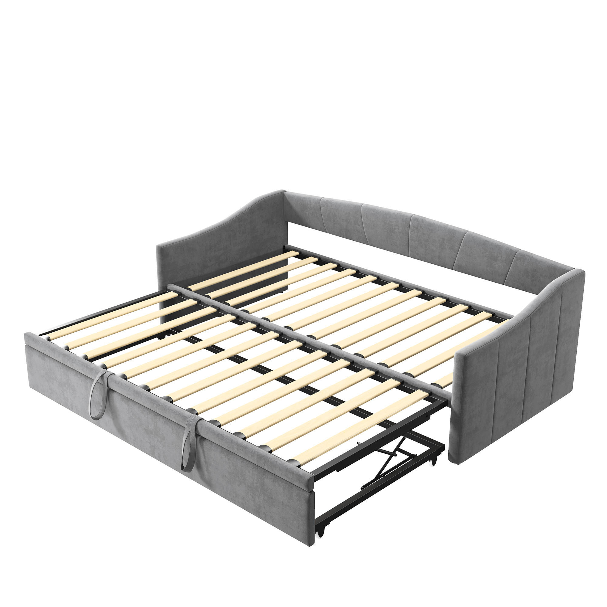 TAGESBETT 90x200cm/180x200cm Ausziehbett, Grau, Erweiterbares Schlafsofa, Samt - Grau, Textil/Metall (180/200cm)
