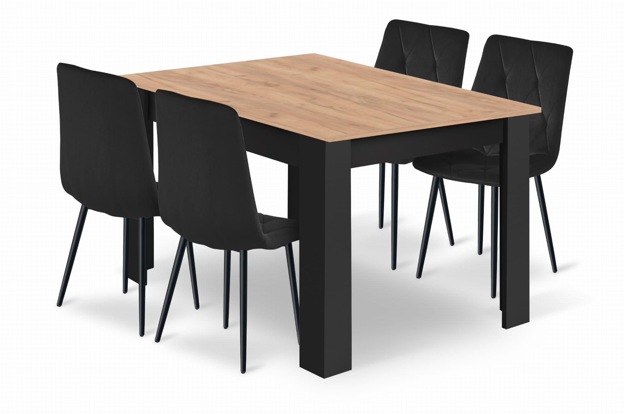 ESSTISCH-SET Esstisch Schwarz 120x80 cm Craft Set Mit 4 Stühlen Libra Velours - Schwarz, Kunststoff (80/120/58cm)