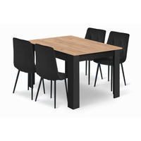 ESSTISCH-SET Esstisch Schwarz 120x80 cm Craft Set Mit 4 Stühlen Libra Velours - Schwarz, Kunststoff (80/120/58cm)