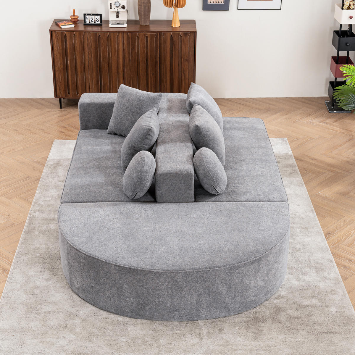 WOHNLANDSCHAFT Chenille Grau mit Kissen - Grau, Textil (263/66/171cm) - WISHDOR