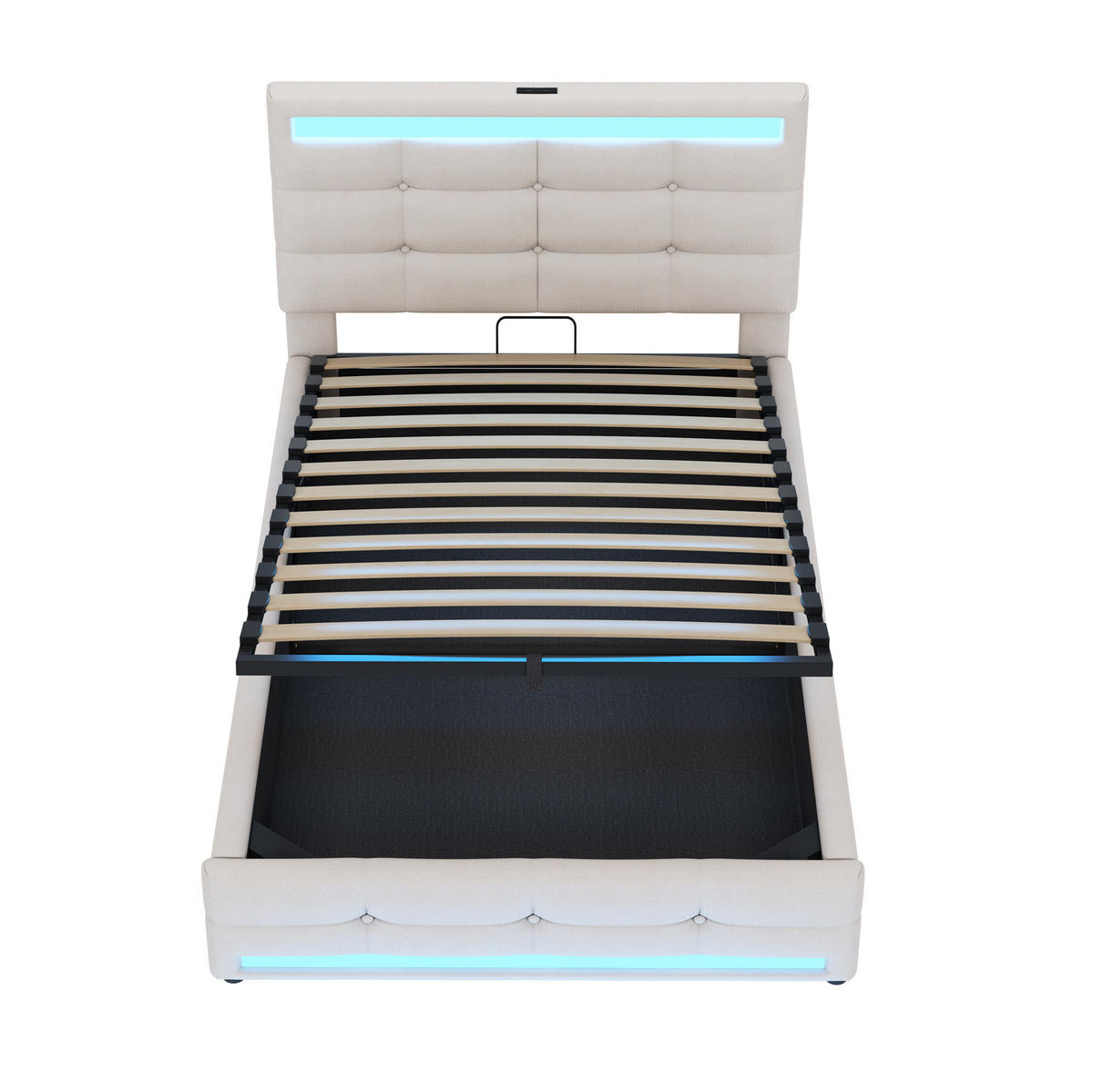POLSTERBETT 90/200 cm Beige mit LED-Beleuchtung und USB-Anschlüssen - Beige, Textil (90/200cm) - Flora Grace