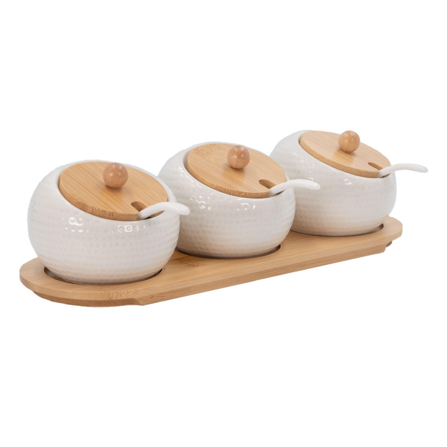 GEWÜRZDOSE ZUCKERDOSE mit Deckel und Löffel (3-tlg. Set) - Weiß, Keramik (5.7/8.5cm) - Intirilife