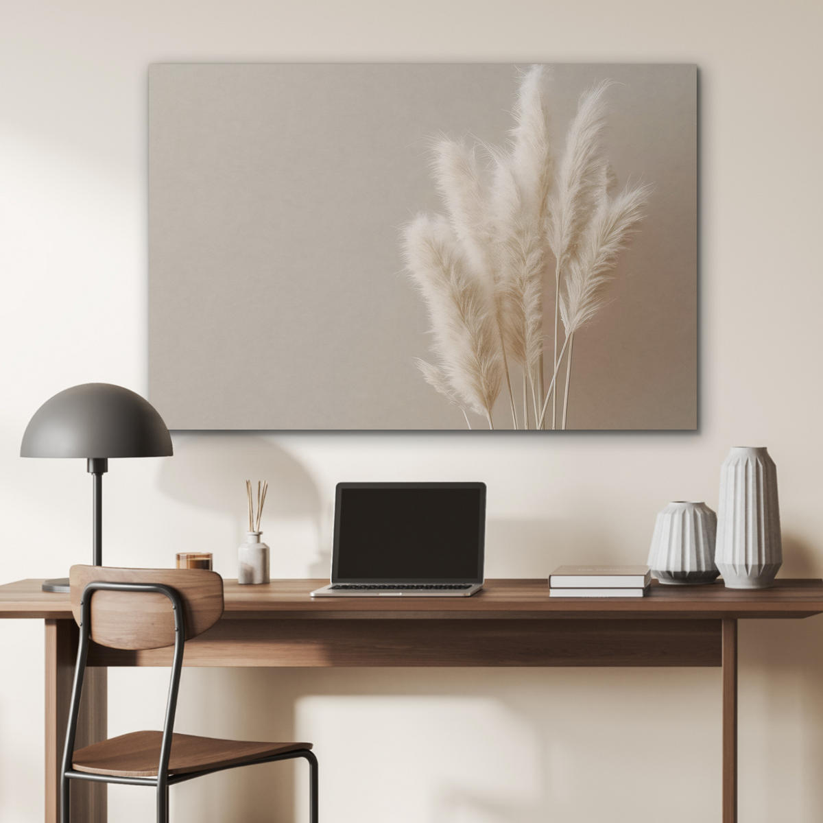 AKUSTIKBILD Pampasgras - Federn - Pastell - Weiß Akustikpaneele 90x60 cm - Naturfarben, Kunststoff (90/60/0.9cm) - MuchoWow
