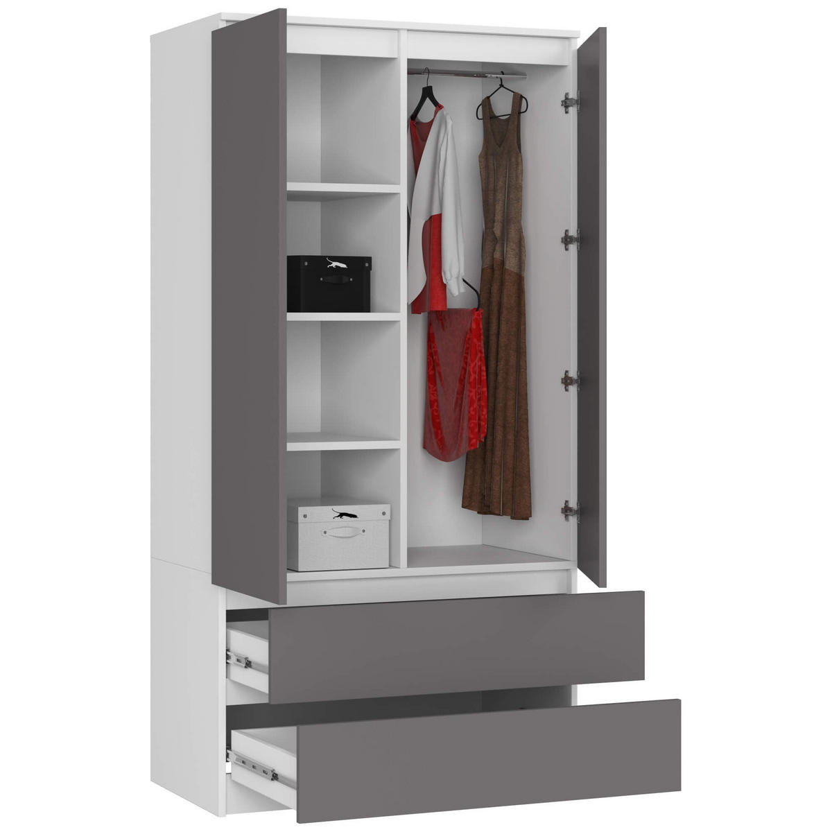 KLEIDERSCHRANK Weiß, Graphit Grau 180/90/51 - Weiß/Grau, Holzwerkstoff (90/180/51cm) - RAUMHIRSCH FURNITURE