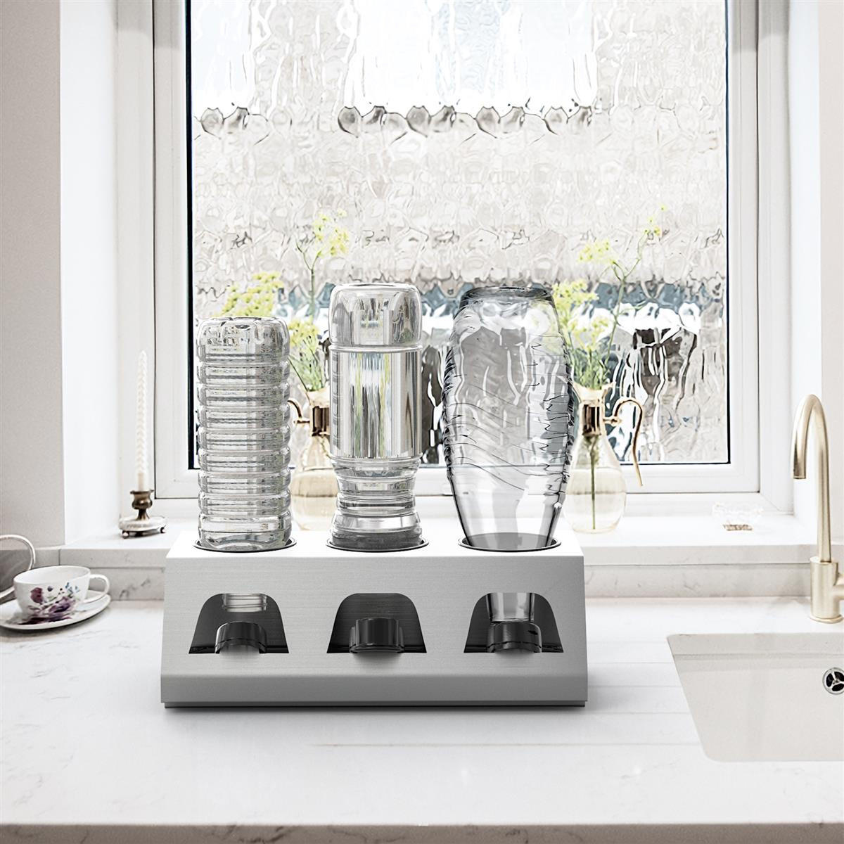 ABTROPFGESTELL für bis zu 3 Flaschen - Silberfarben, Metall (15/11/30cm) - Intirilife