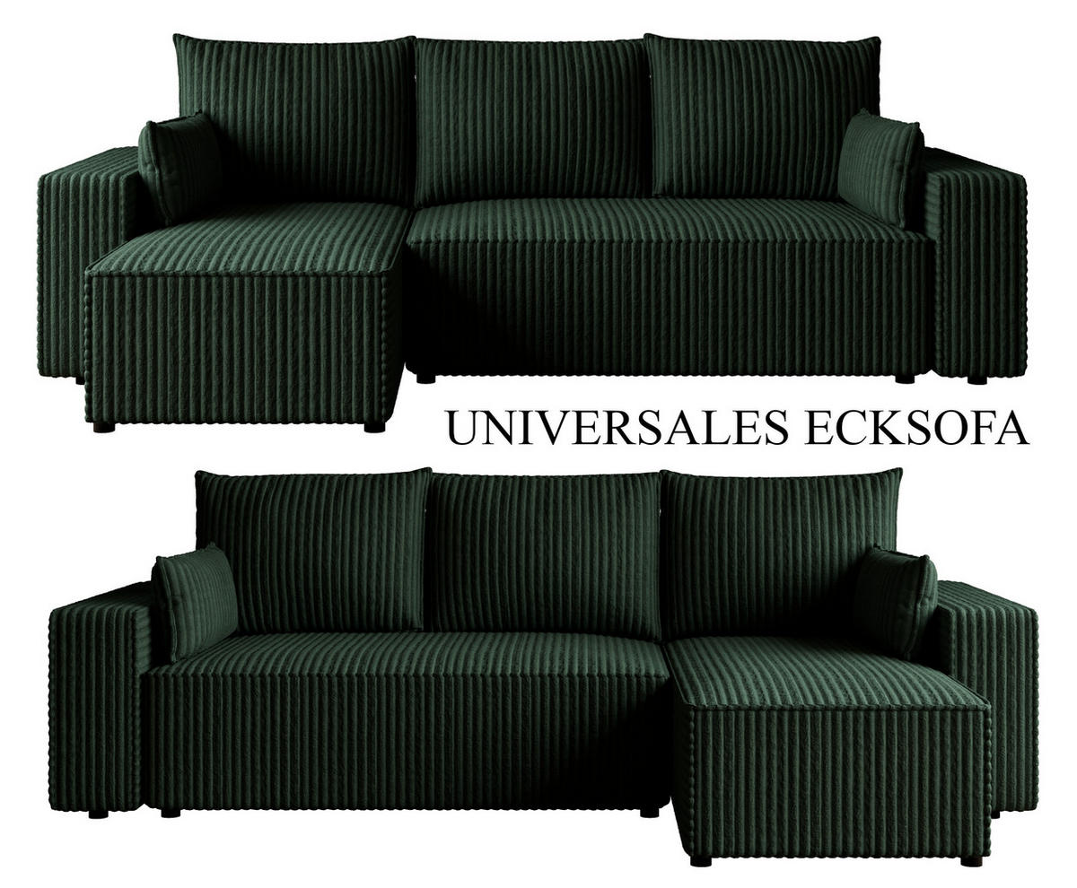 ECKSOFA Tobi mit Bettkasten und Schlaffunktion, L-Form, Cordstoff, Universal - Dunkelgrün, Holzwerkstoff (246/145cm) - 4ALL HOME