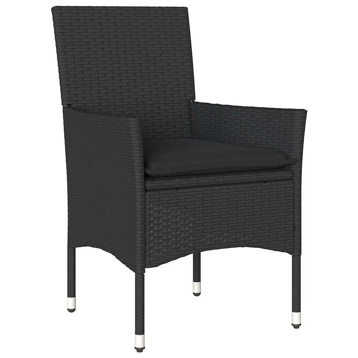 GARTEN-ESSGRUPPE 3-teilig Mit Kissen Schwarz Poly Rattan Glas - Schwarz, Kunststoff - vidaXL