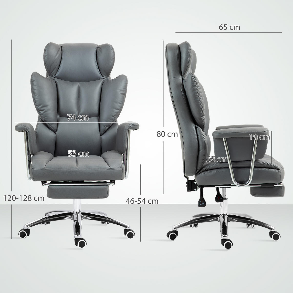 BÜROSTUHL mit Liegefunktion, ergonomisch Schreibtischstuhl, Drehstuhl Dunkelgrau - Chromfarben/Dunkelgrau, Textil/Metall (65/128/74cm) - HOMCOM