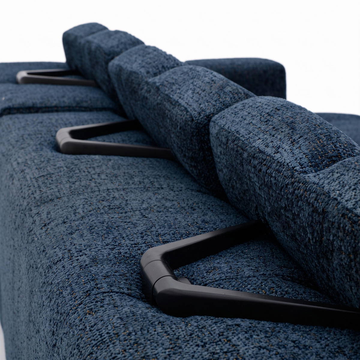 ECKSOFA TENDER Rechts mit Schlaffunktion und Verstellbare Kopfstützen, Chenille dunkelblau - Schwarz/Dunkelblau, Holz/Kunststoff (176/315cm) - Muffo