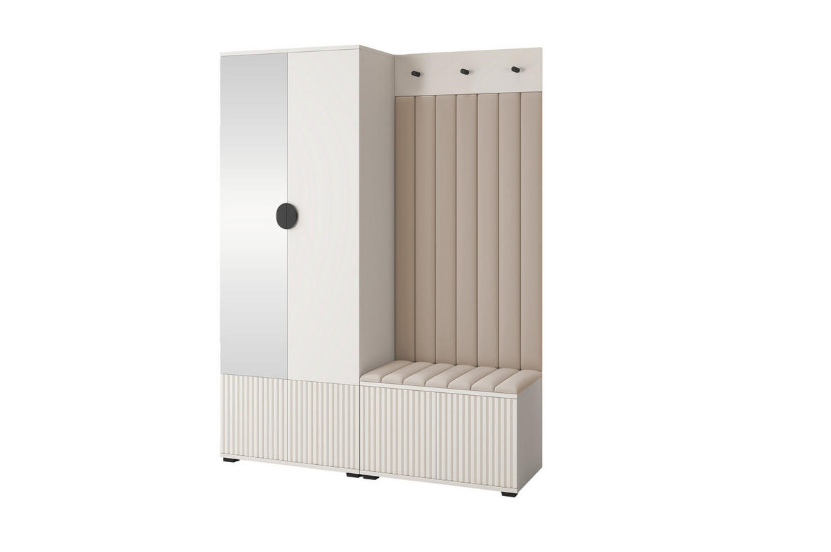 GARDEROBE Ritmo version 1 mit Spiegel, mit POLSTERPANEELEN BEIGE - Beige/Creme, Holzwerkstoff (140/185/40cm) - Jerpax