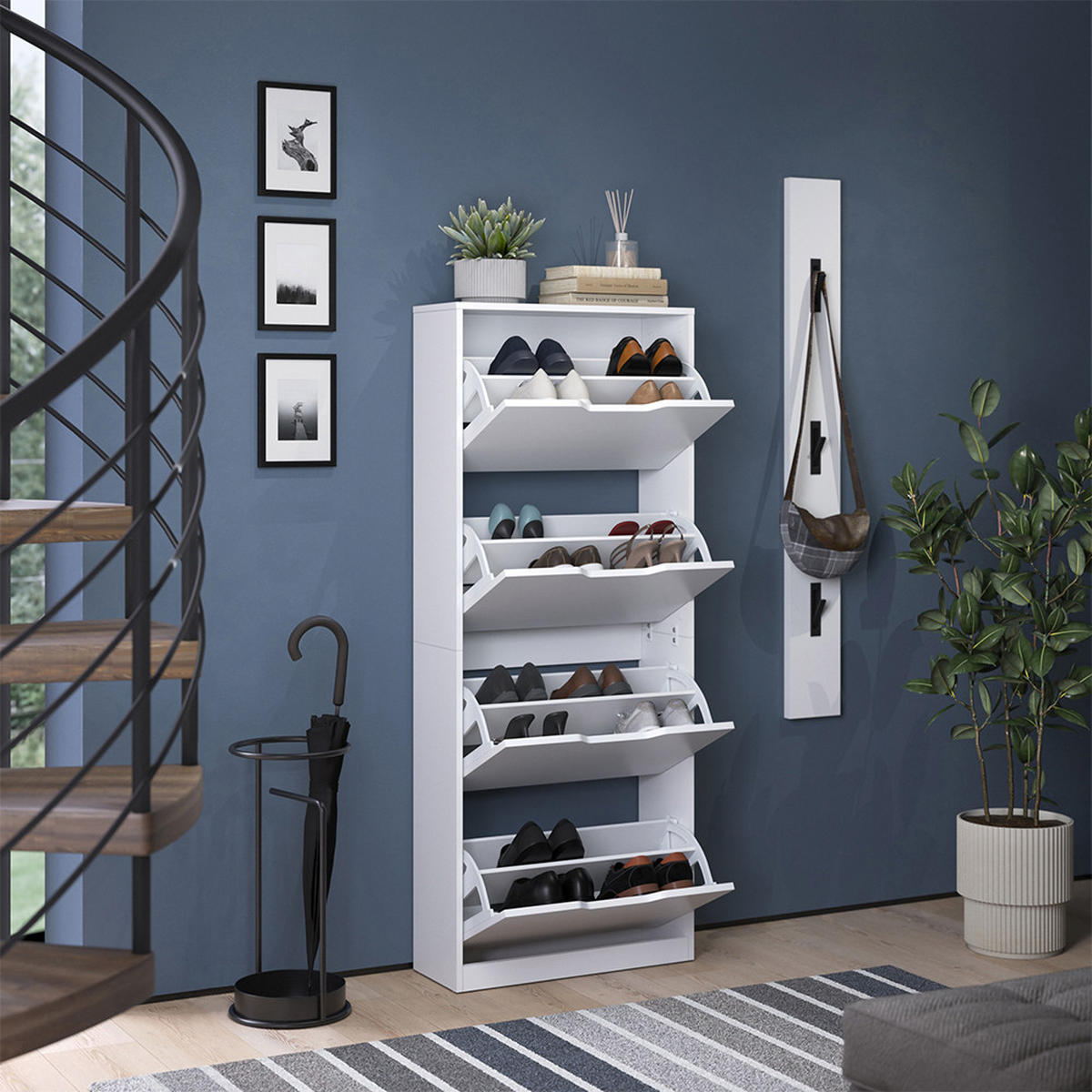 SCHUHKIPPER Luca, Weiß, 59 x 146 cm mit 4 Kippfächern - Weiß, Holzwerkstoff (59/146/22cm) - Vicco