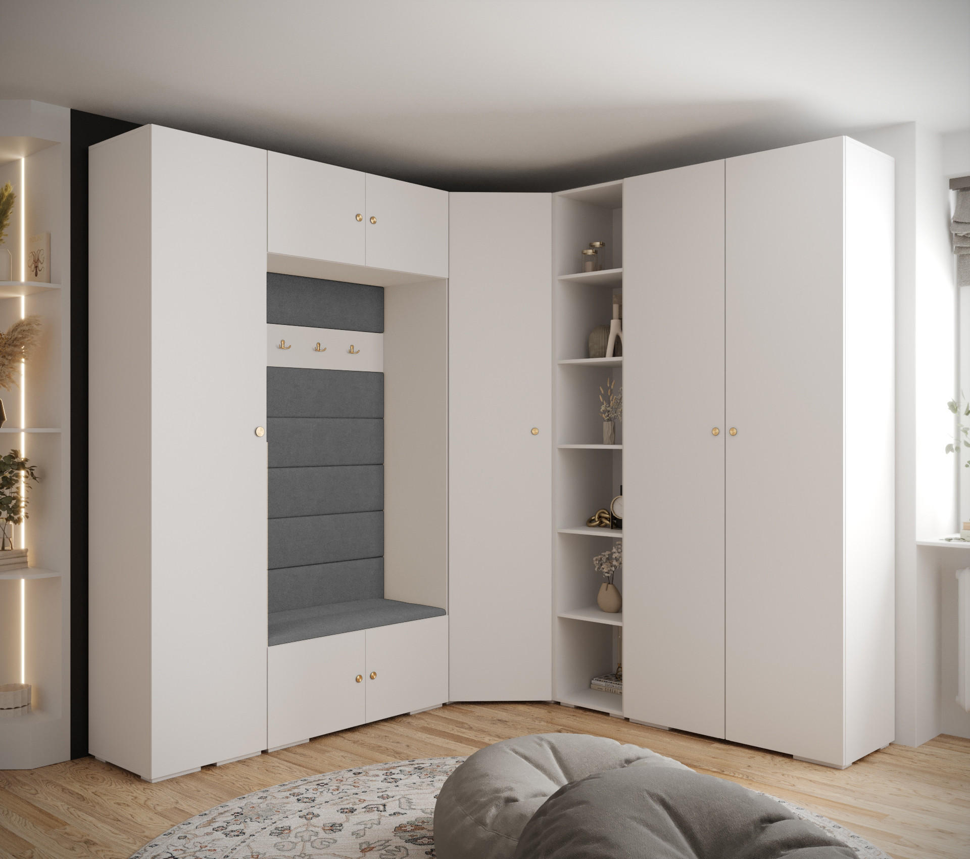 GARDEROBEN-SET 236,7/231,7/47 - Goldfarben/Weiß, Holz/Kunststoff (181.7/236.7/47cm) - Abiks Möbel