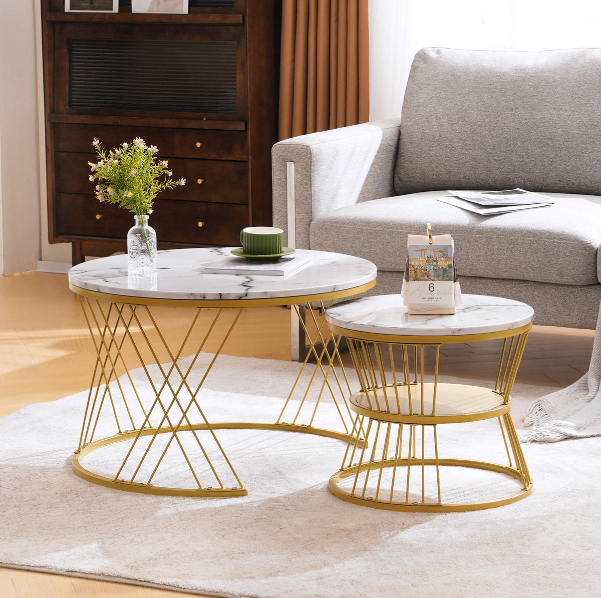 COUCHTISCH aus MDF 70x70x45 & 45x45x40 cm in Weiß mit Nesting-Design - Weiß, Holzwerkstoff (70/70/45cm) - Modfu