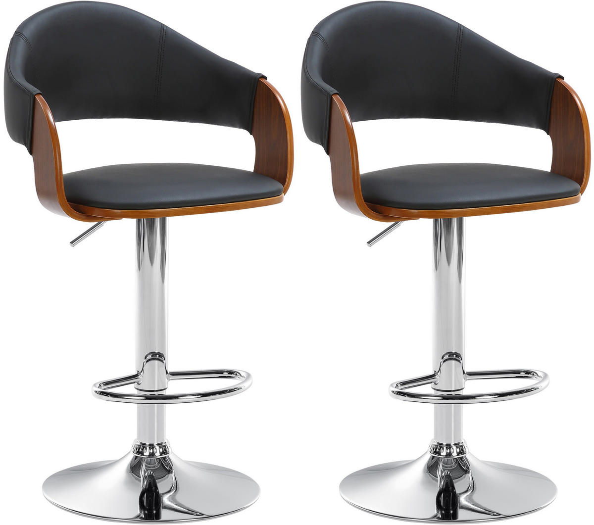 BARHOCKER 2er Set Lederlook walnuss/schwarz - Walnussfarben/Schwarz, Textil (50/89/49cm) - CLP
