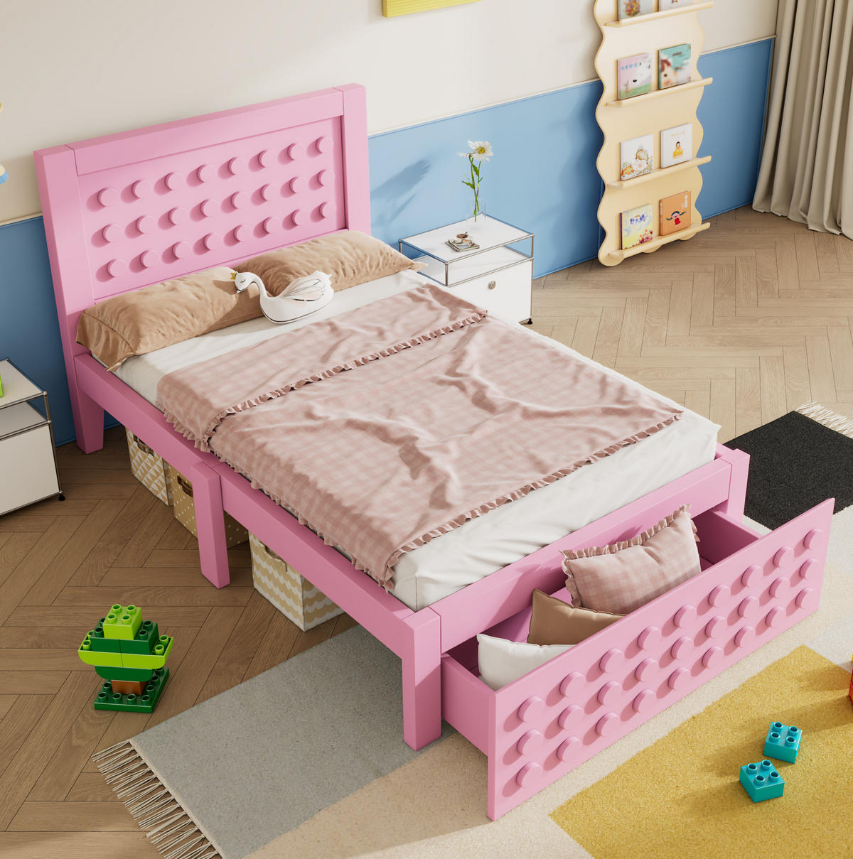 KINDERBETT 90/190 cm Rosa mit kreativem Blockdesign und Stauraum - Pink, Holzwerkstoff (90/190cm) - OKWISH