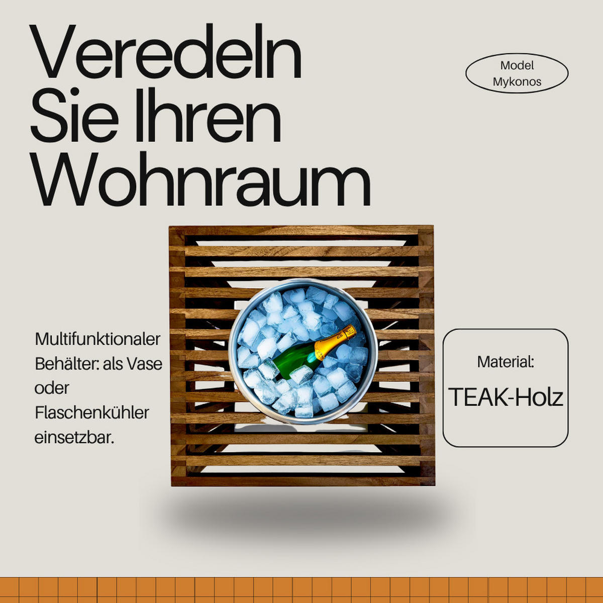 BEISTELLTISCH MIT EDELSTAHL-KÜHLER Mykonos braun 40 cm - Braun, Holz (40/40/40cm) - COOTAB Cooler Table