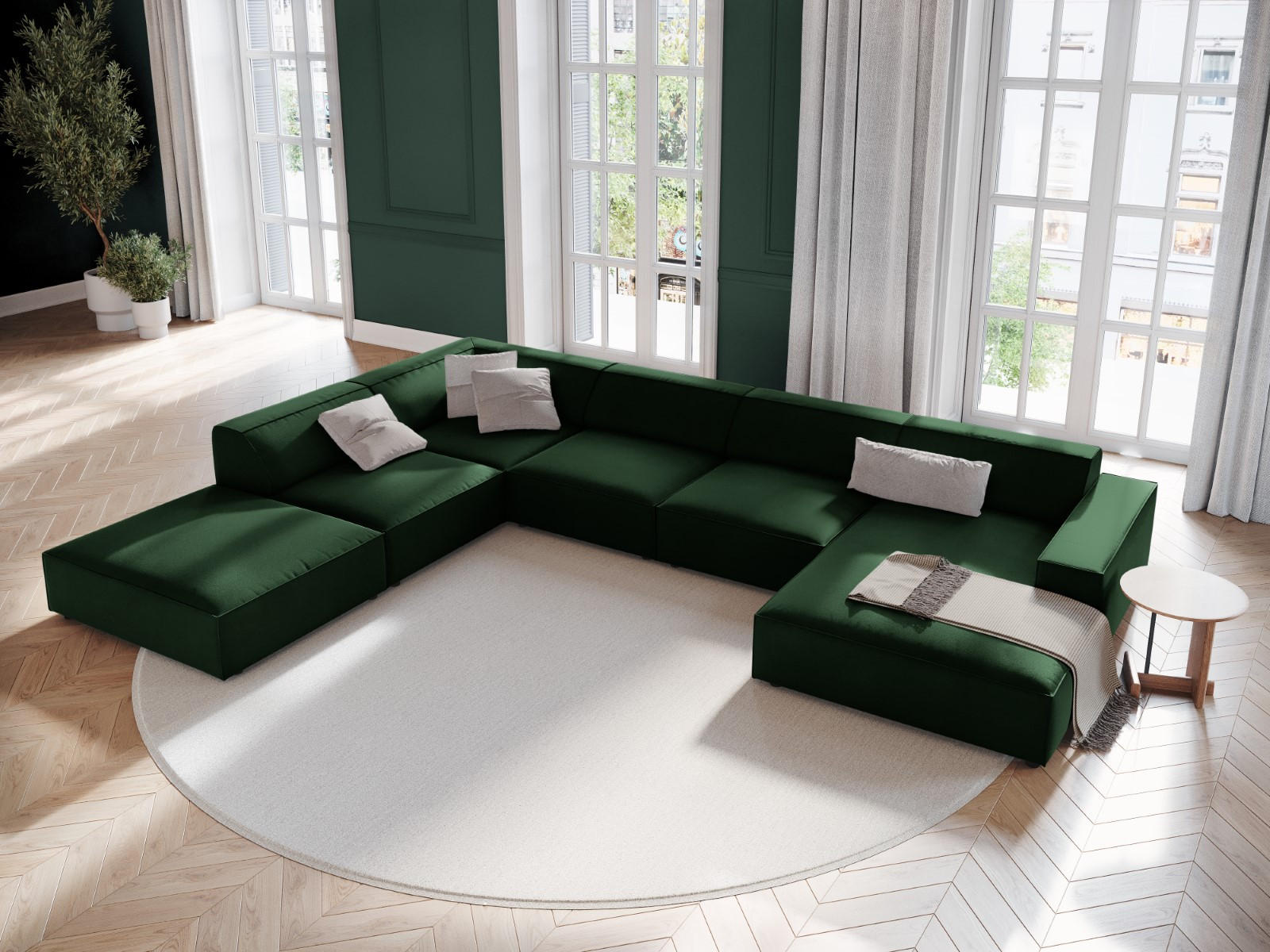 Thumbnail - Micadoni Panoramasofa, Dunkelgrün, Textil, 7-Sitzer, U-Form, 262x70x364 cm, Hergestellt in Europa, Oeko-Tex®, Wohnzimmer...