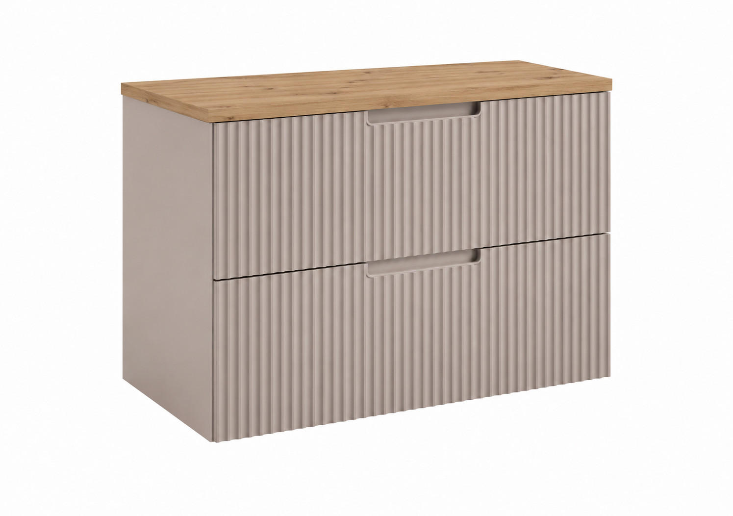 BADEZIMMERSCHRANK hängend 80 mit Schubladen, Korpus in Kaschmir + Platte in Eiche Craft, mit Griffen, 80 x 46 x 58,6 cm - Beige, Holzwerkstoff (80/58.6/46cm) - 3XE LIVING