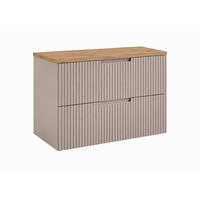 BADEZIMMERSCHRANK hängend 80 mit Schubladen, Korpus in Kaschmir + Platte in Eiche Craft, mit Griffen, 80 x 46 x 58,6 cm - Beige, Holzwerkstoff (80/58.6/46cm) - 3XE LIVING