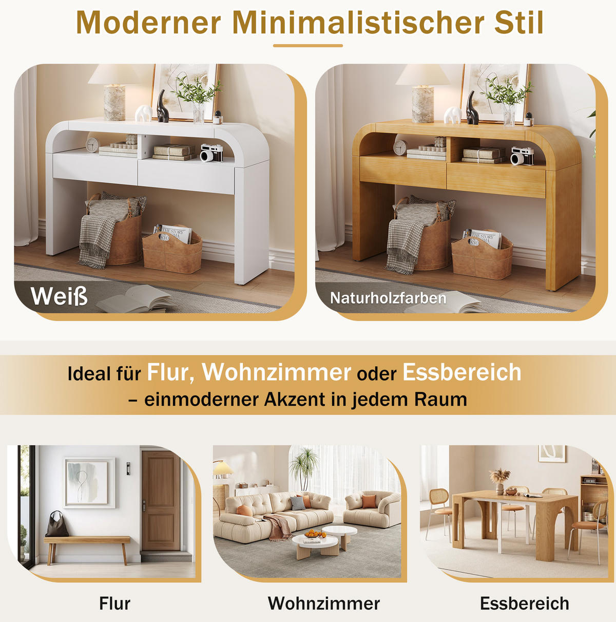KONSOLENTISCH aus MDF 120x35,5x76,5 cm Weiß mit 2 Schubladen, offenen Fächern und verstellbaren Füßen - Weiß, Holzwerkstoff (35.5/120/76.5cm) - Modfu
