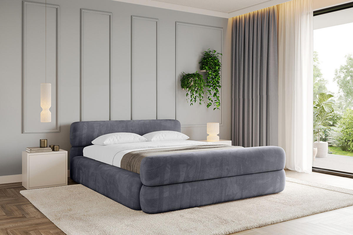 POLSTERBETT mit Bettkasten, Fußteil und Lattenrost, Boxbett ohne Matratze - ENORA-Z-V1 160x200 Dunkelgrau - Dunkelgrau, Holzwerkstoff/Textil (160/200cm) - ALTDECOR