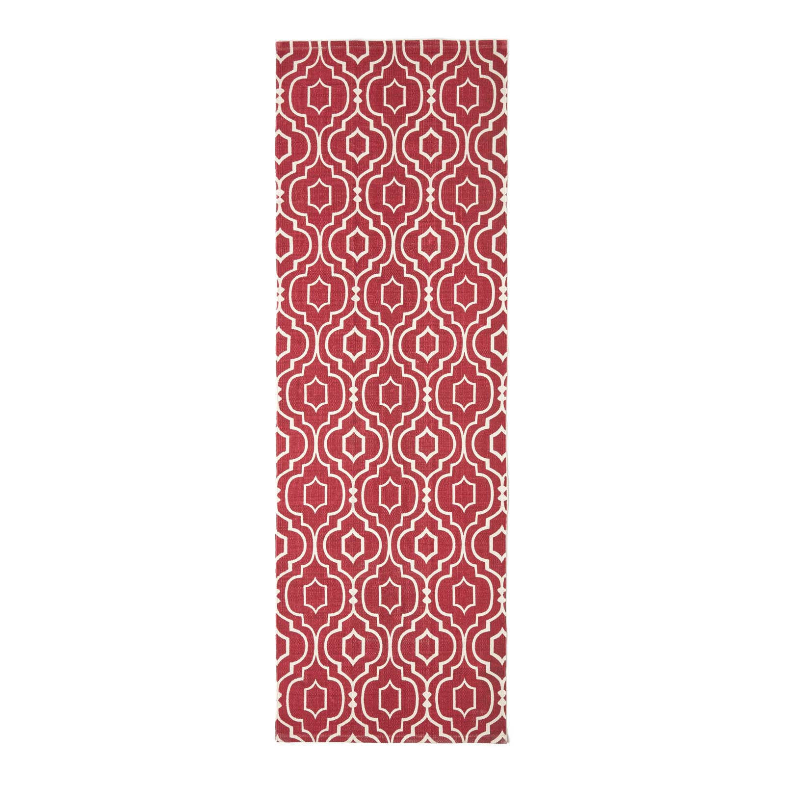 BAUMWOLLTEPPICH-LÄUFER Riga geometrisch 66/200 cm - Rot, Textil (66/200cm) - Homescapes