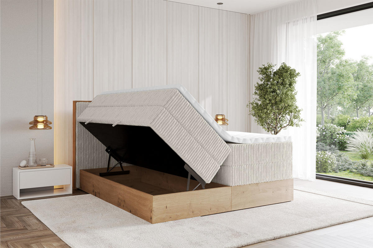 BOXSPRINGBETT LOLLI9 -KING 120x200 - H3/H4 Creme - Creme, Holzwerkstoff (120/200cm) - ALTDECOR