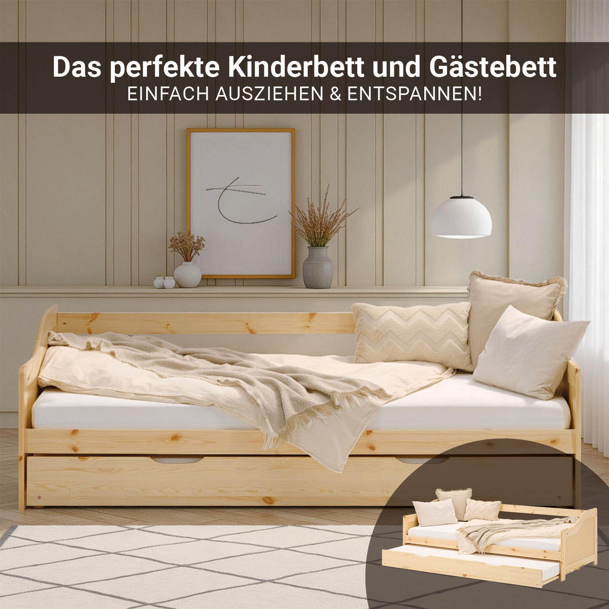 JUGENDBETT ausziehbar 90/200 cm Natur - Naturfarben, Holz (90/200cm) - Homestyle4u
