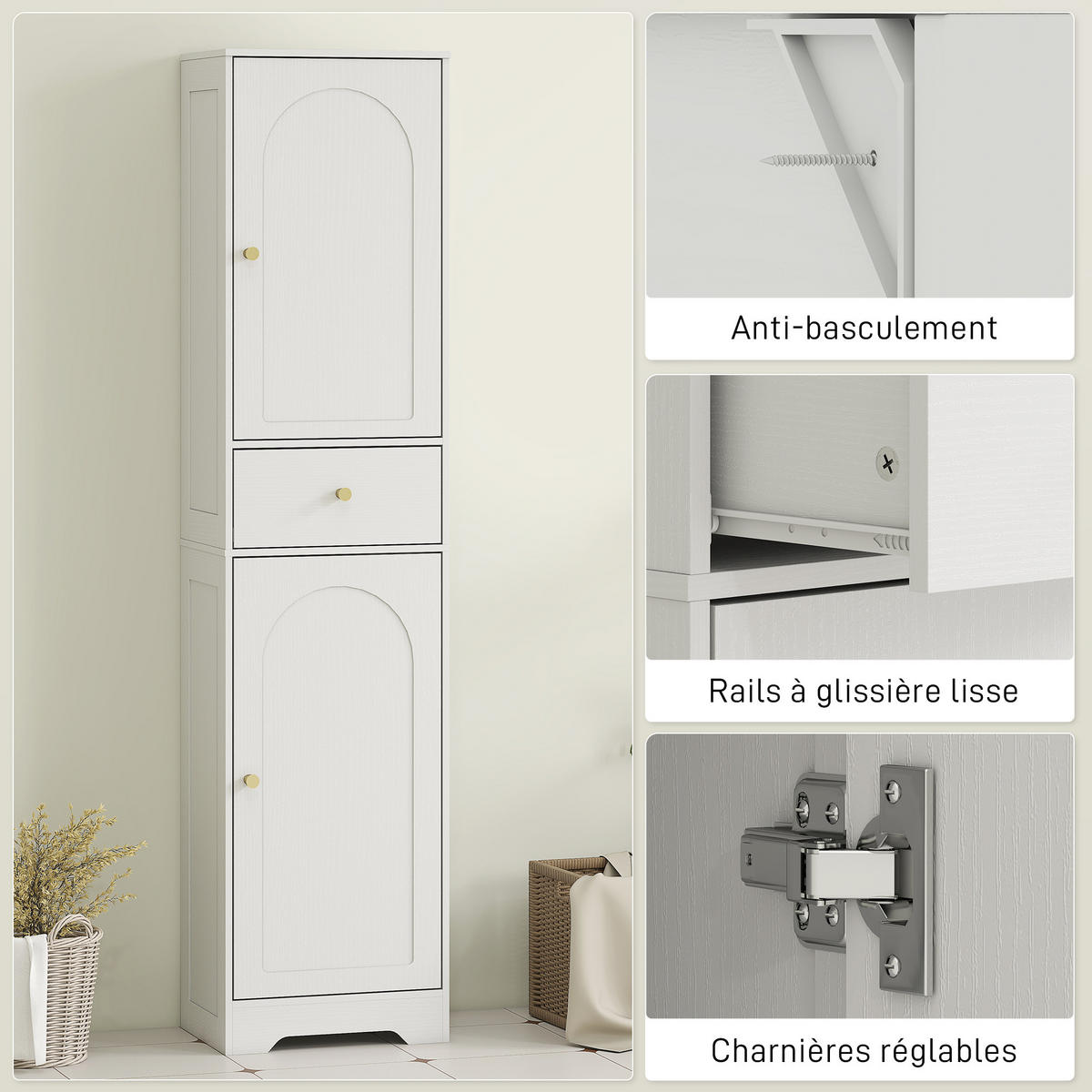 HOCHSCHRANK Weiß 40/29,5/170 cm - Weiß, Holzwerkstoff (40/170/29.5cm) - PANGIVO