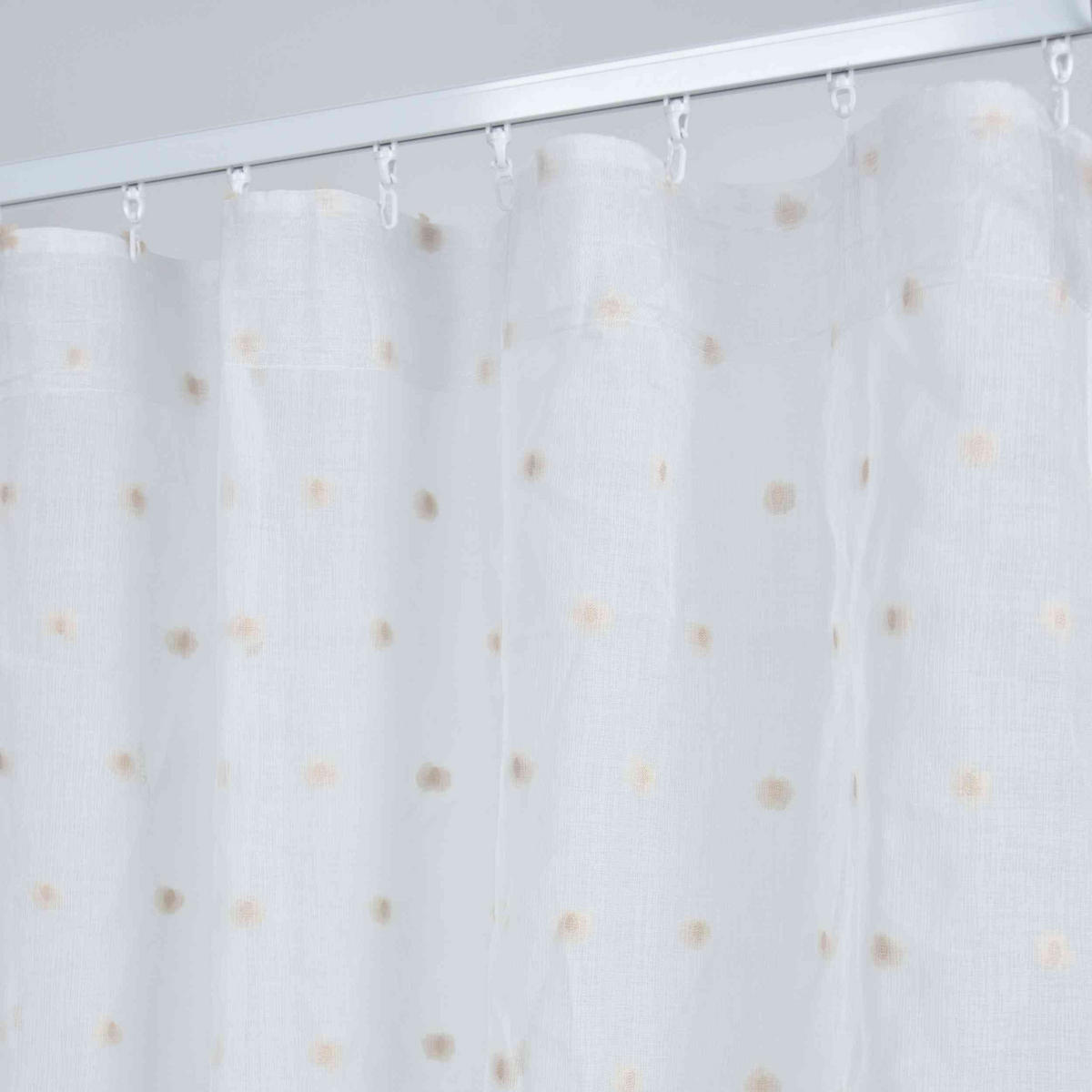 GARDINE VALENCIA HxB 245x145 cm Natur Taupe Pompom - Weiß, Textil (145/245cm)