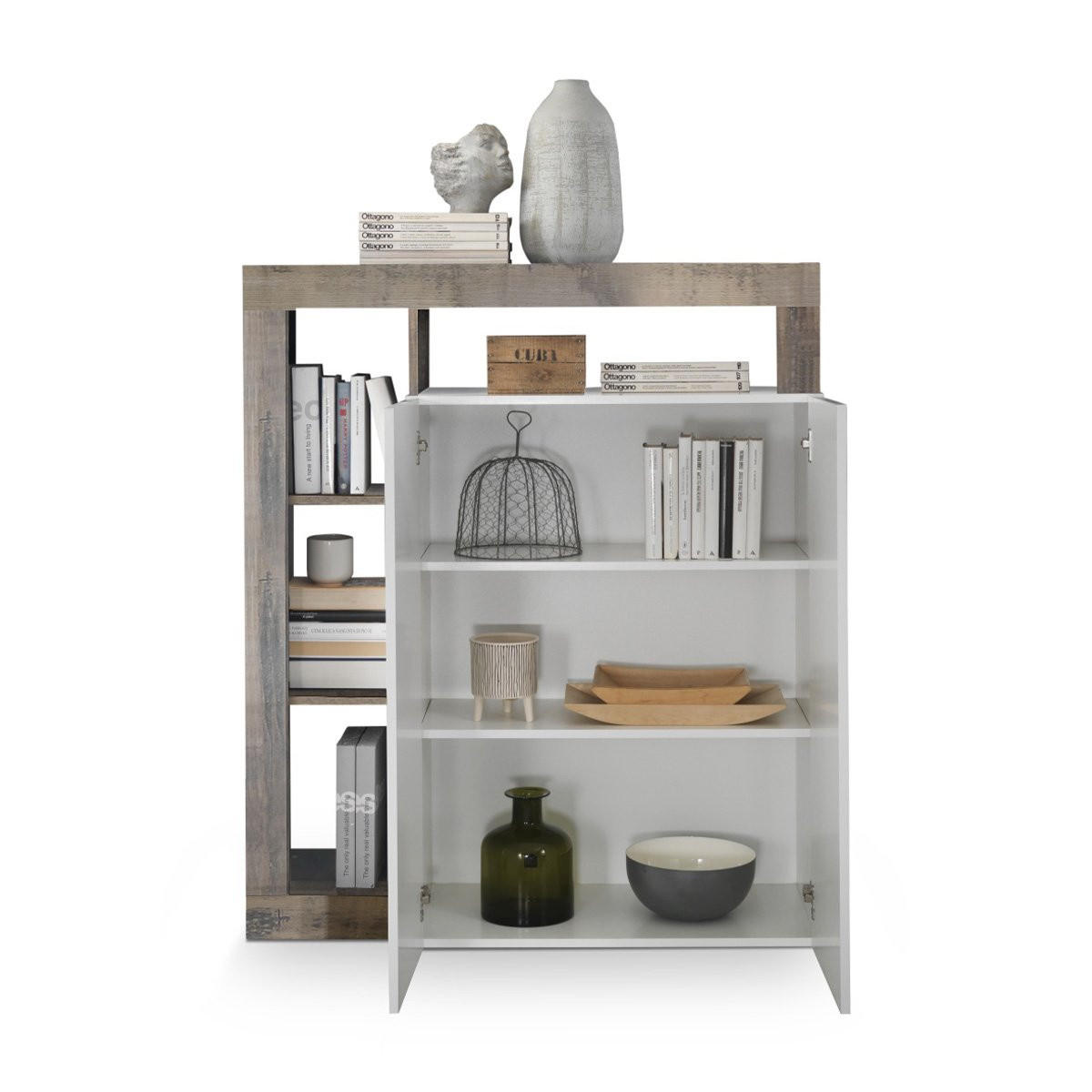 HIGHBOARD mit 2 Türen Frankfurt - L108 cm - Weiß, Holzwerkstoff (108/127/42cm) - Calicosy