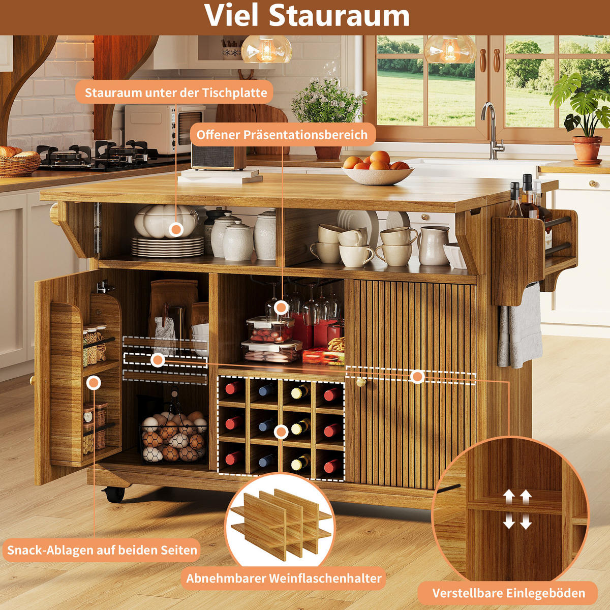 SERVIERWAGEN mit Stauraum und Ausziehfunktion 142,5 x 80 x 95 cm Dark Brown - Braun, Holz (80/95/142.5cm) - Beauniv