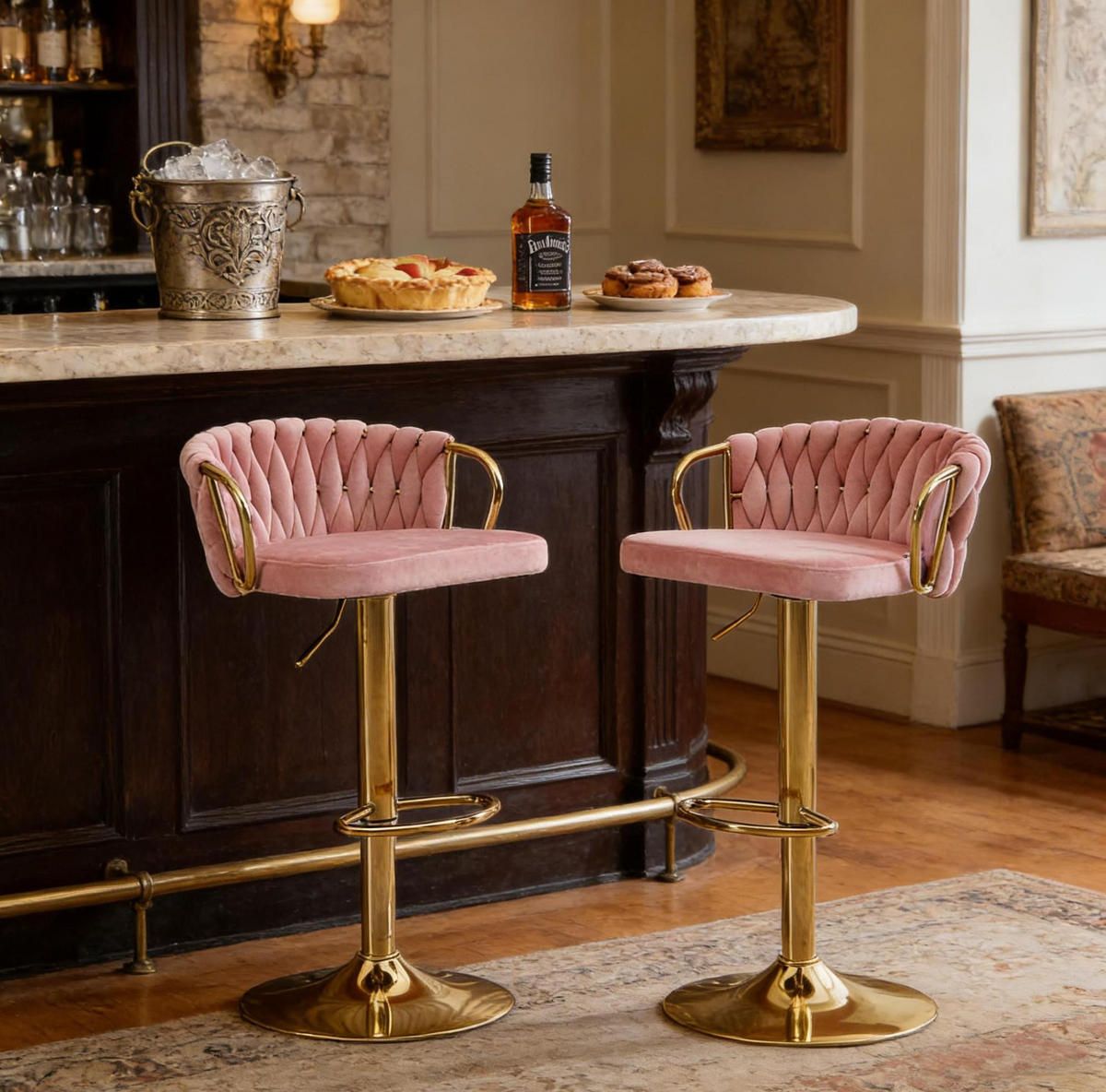 BARHOCKER höhenverstellbar 77-98 cm Samt Pink 2er-Set - Pink, Metall (49.5/98/50.51cm) - Meubliv