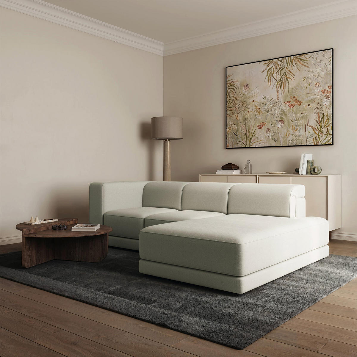 ECKSOFA Novals L-Form, 4-Sitzer, rechts 278 cm - Taupe/Schwarz, Holz/Kunststoff (168/278cm) - Selsey