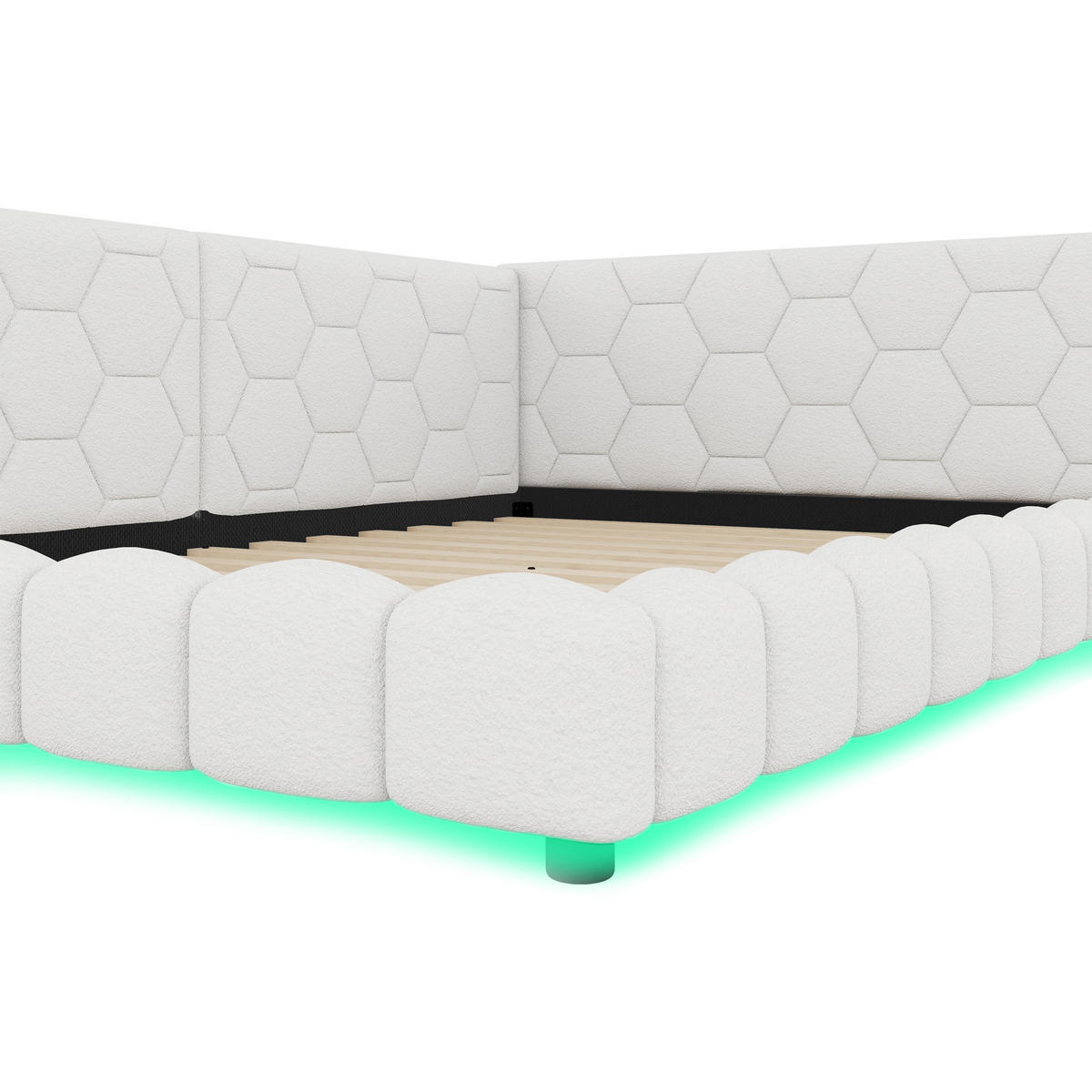 TAGEBETT 140x200cm Weiß Vliesimitat 16 Farben Umgebungslicht USB-C - Weiß, Holz (140/200cm) - FLIEKS