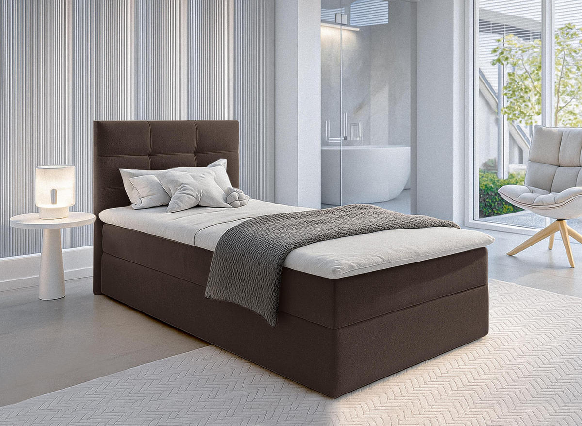 BOXBETT GECETENI 90x200 cm mit Bettkasten und Matratze - Braun - Schwarz/Braun, Holz/Holzwerkstoff (90/200cm) - AX Living