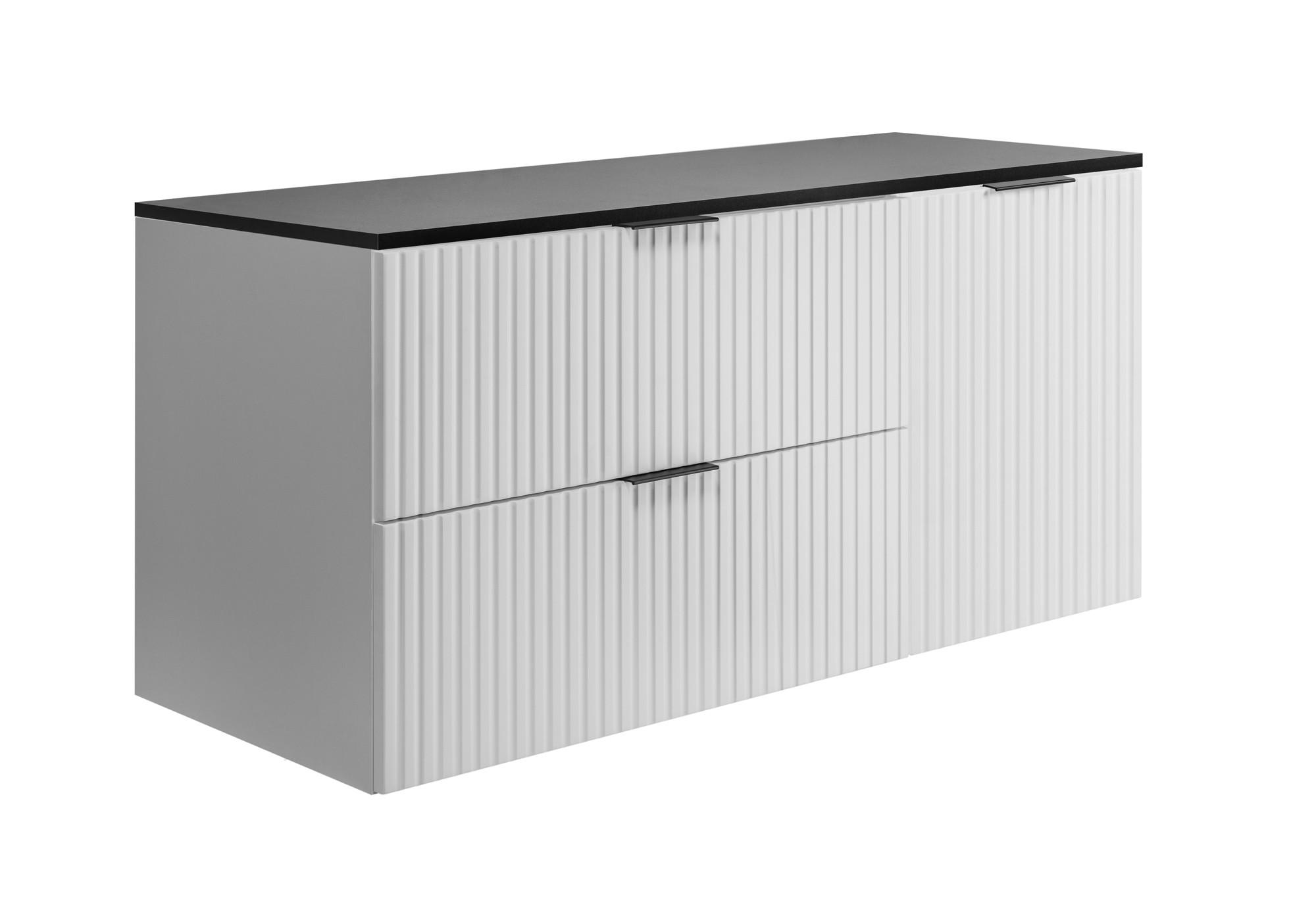 BADEZIMMER-SET, 57×46×120 cm, weiß / schwarze Arbeitsplatte, schwarzer Griff - Weiß, Holzwerkstoff (120/57/46cm) - 3XE LIVING