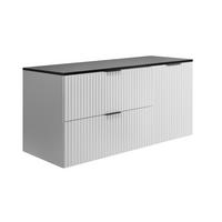 BADEZIMMER-SET, 57×46×120 cm, weiß / schwarze Arbeitsplatte, schwarzer Griff - Weiß, Holzwerkstoff (120/57/46cm) - 3XE LIVING