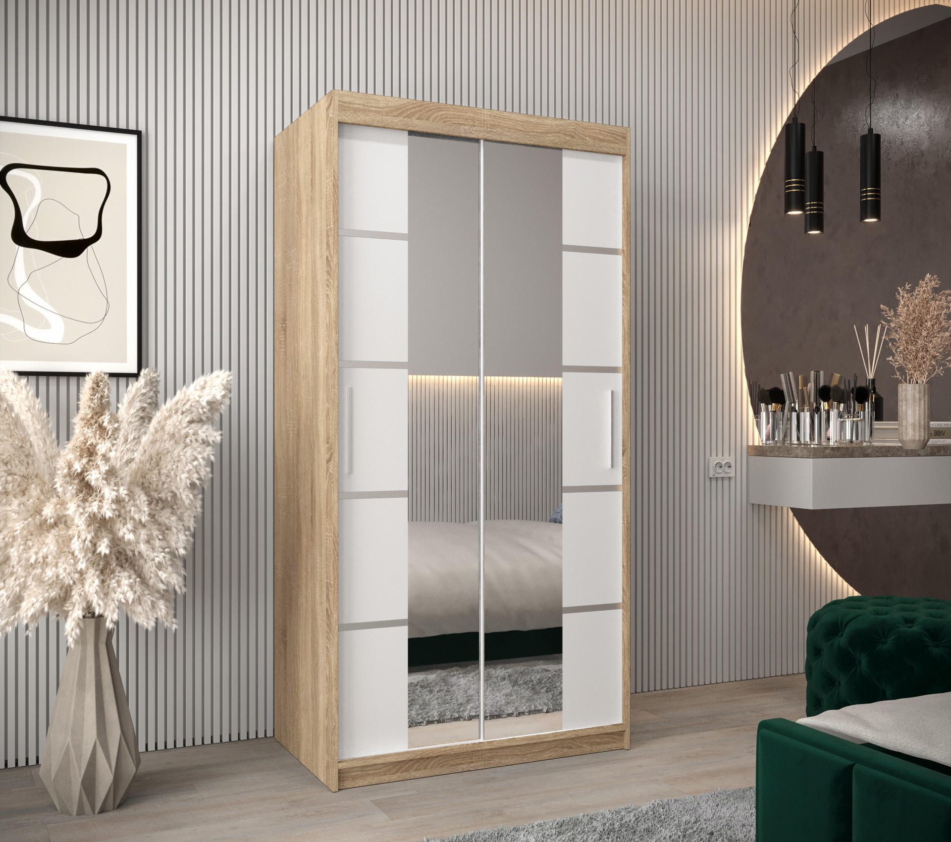 SCHWEBETÜRENSCHRANK 200/100/62 2-türig - Silberfarben/Weiß, Holz/Kunststoff (100/200/62cm) - Abiks Möbel