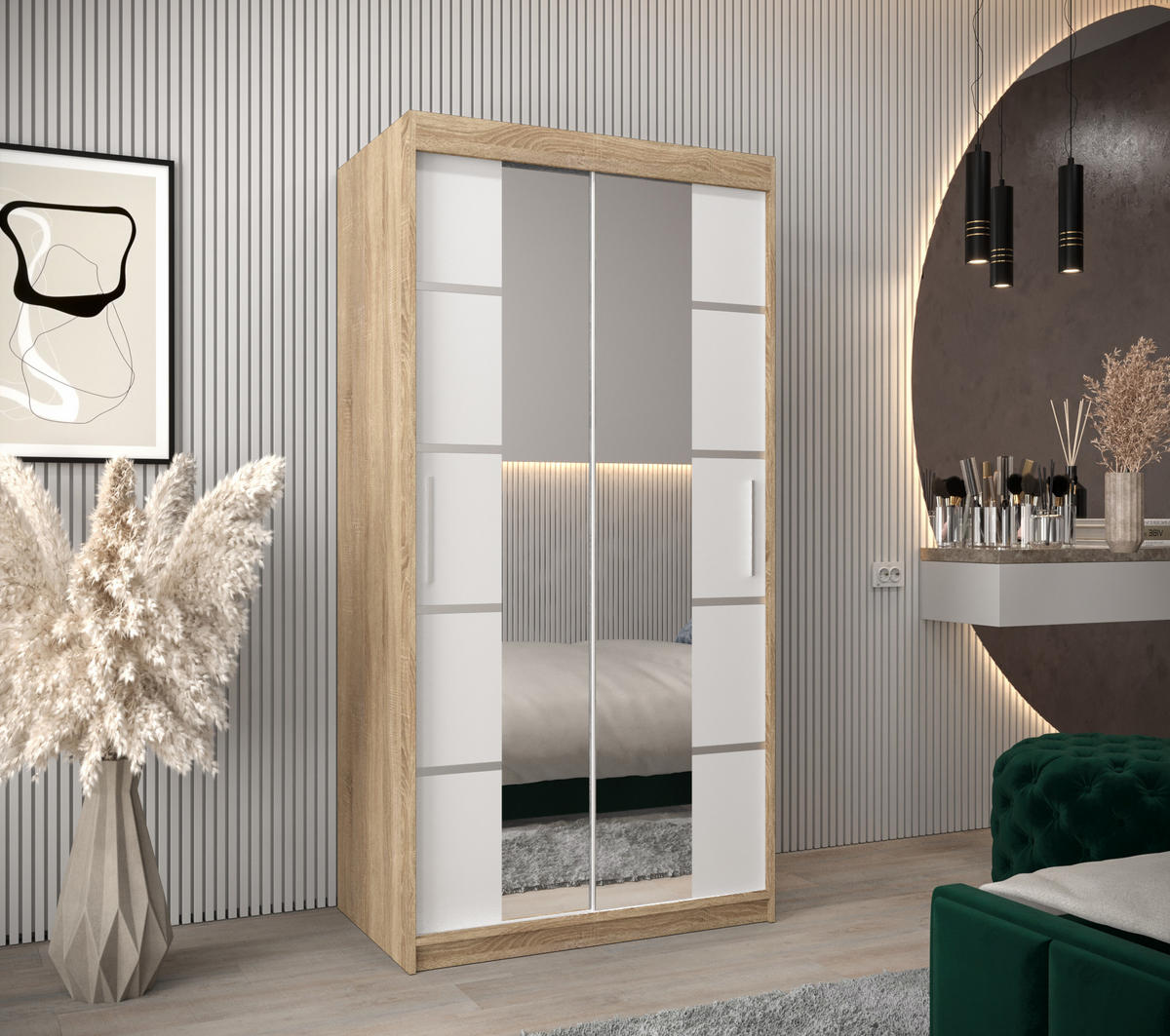 SCHWEBETÜRENSCHRANK 200/100/62 2-türig - Silberfarben/Weiß, Holz/Kunststoff (100/200/62cm) - Abiks Möbel