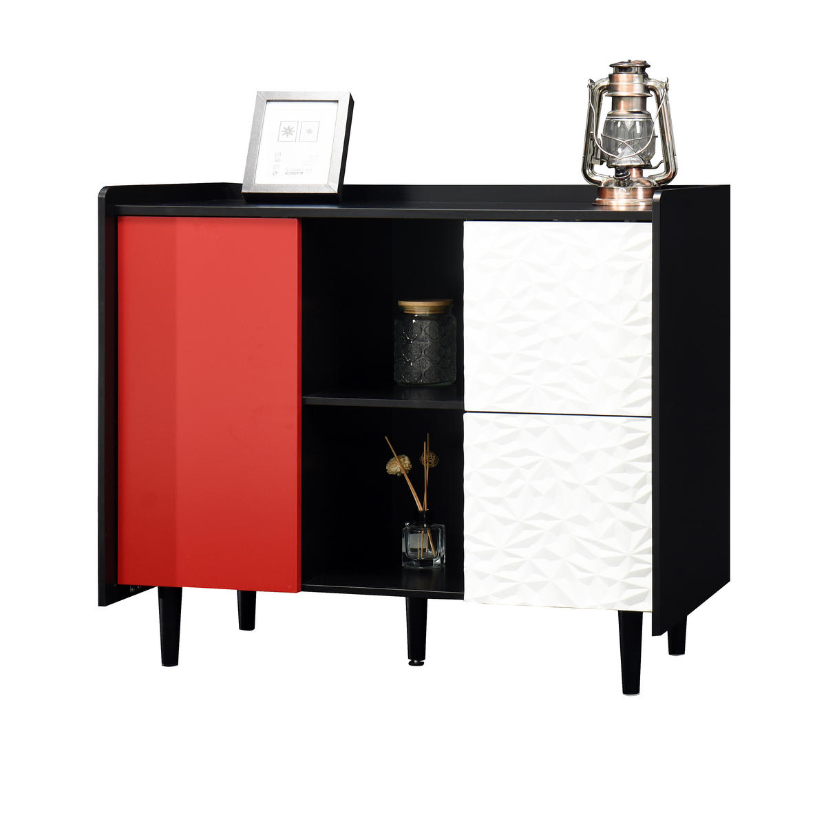 SIDEBOARD 90/40/80 cm, 2 Schubladen, offenes Fach und Tür, MDF Schwarz/Rot, Schwarz/Rot - Rot, Holzwerkstoff (90/80/40cm) - Redom
