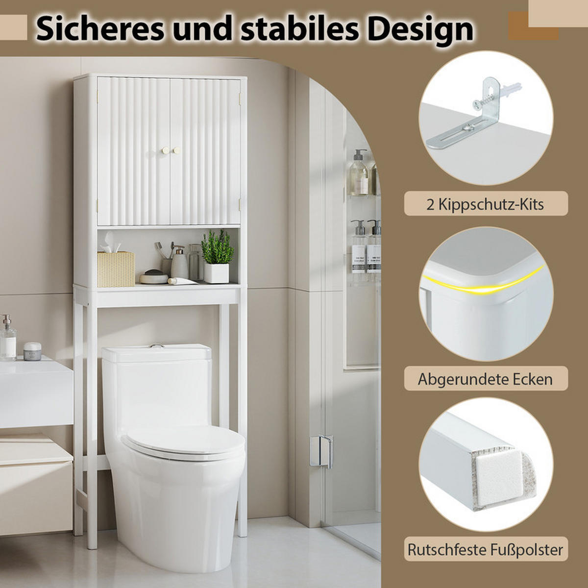TOILETTENSCHRANK mit Türen weiß - Weiß, Holzwerkstoff (60/168/23cm) - COSTWAY