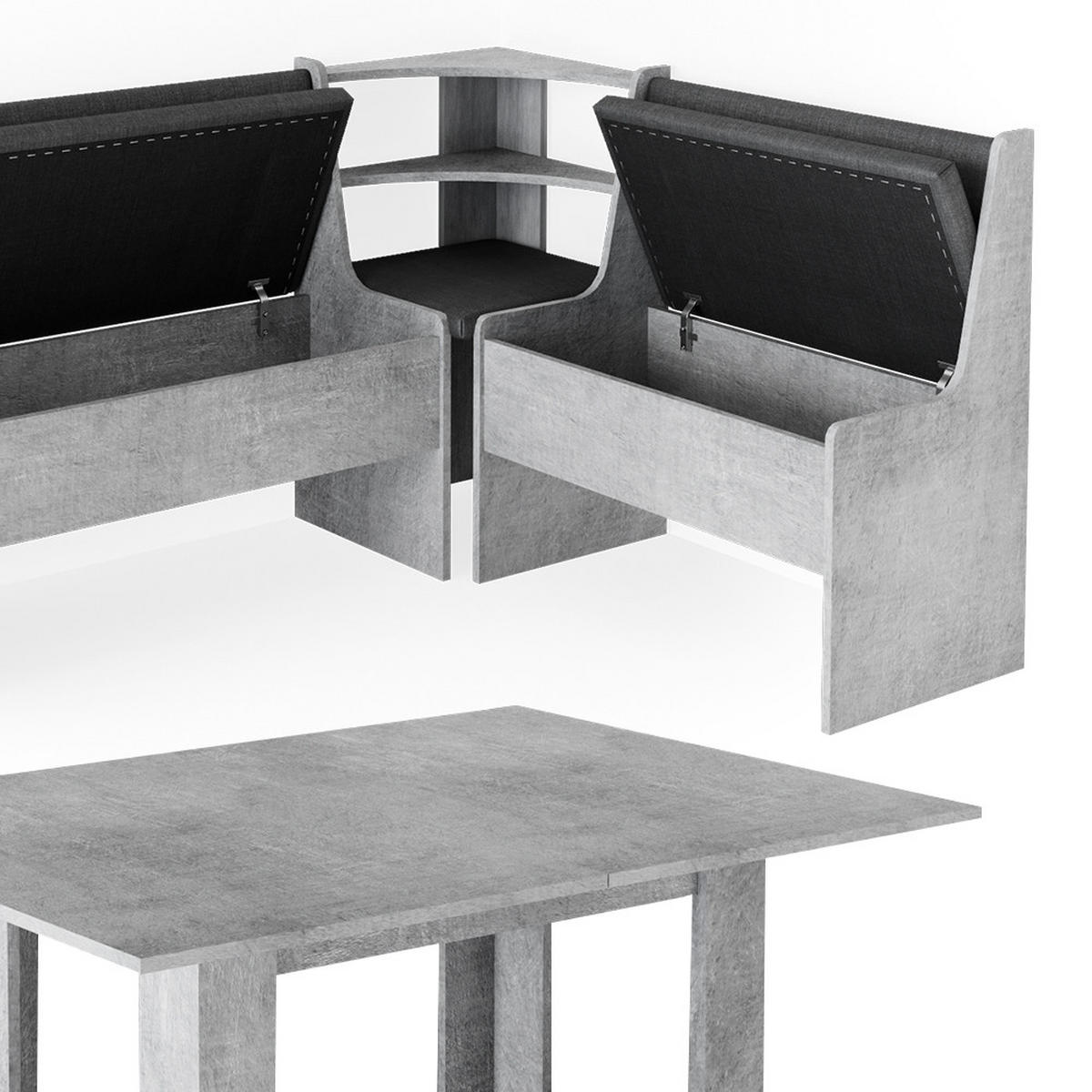 ECKBANKGRUPPE Roman Beton 150 x 41.5 cm mit Tisch - Schieferfarben, Holzwerkstoff (150/80/120cm) - Vicco