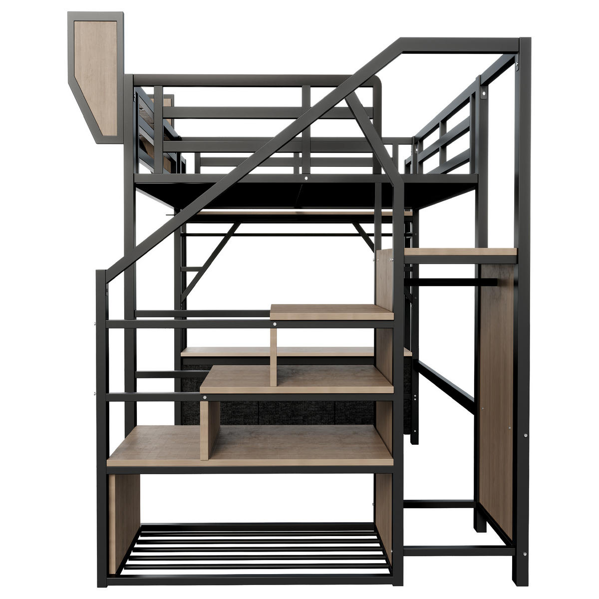 HOCHBETT 140/200 cm in Schwarz mit Stauraum, LED und Ablagen - Schwarz, Holzwerkstoff/Metall (140/200cm) - STILVORA