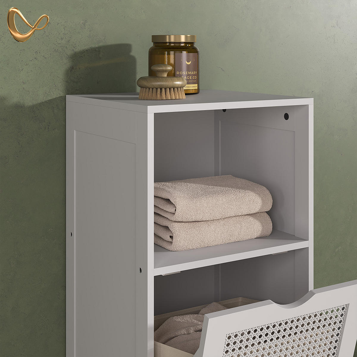 MIDI OMARICA Mincio, Bela, 36 x 98 cm s košaro za perilo - bela, leseni material (36/98/33cm) - Livinity®