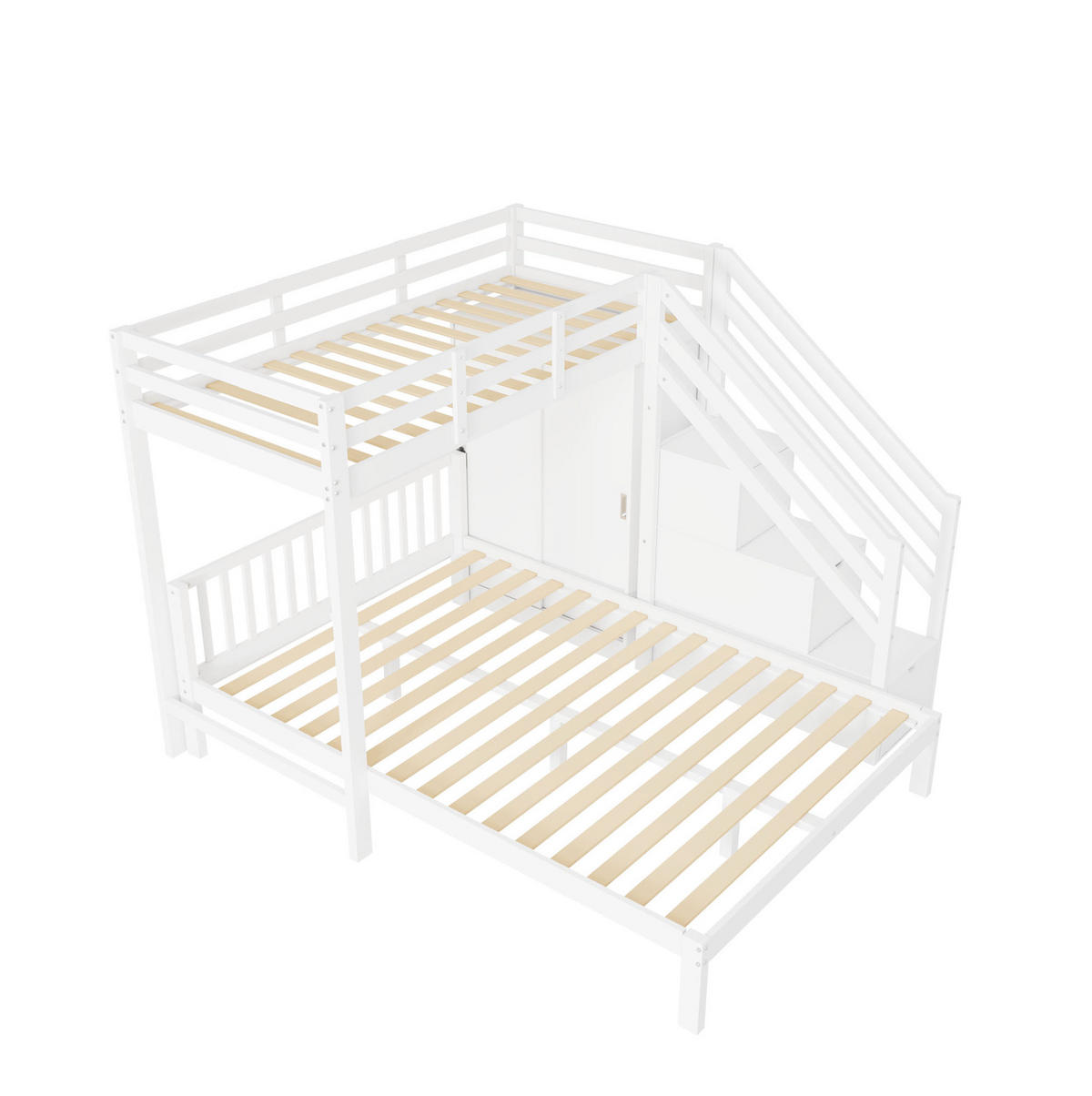 ETAGENBETT 90/200 cm + 140/200 cm in Weiß mit Kleiderschrank und Stauraumtreppe - Weiß, Holz (90/200cm) - Flora Grace