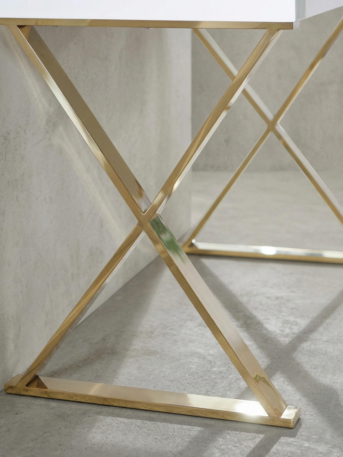 SCHREIBTISCH – Weiß Hochglanz, goldene Beine, 2 Schubladen, modern - Goldfarben/Weiß, Holz/Metall (57/118/76cm) - KADIMA DESIGN